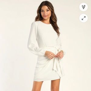 Believe It or Knot White Long Sleeve Tie-Front Skater Dress